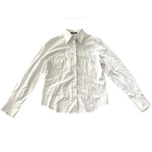 Faconnable Contrast Stitch Button Down Shirt | White/Black | NWOT | Size XS